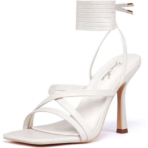 Sandals Strappy Lace up Stiletto Square Toe Sandals Tie up  Dress‎ Shoe Size 8 - Picture 1 of 5